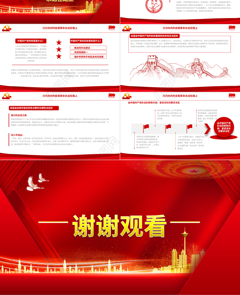 2021最具历史意义的六次自我革命PPT建党100周年专题辅导党课课件PPT模板