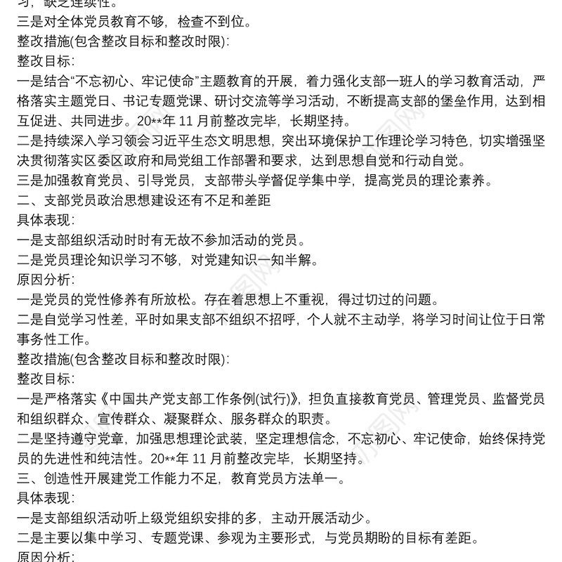 2021党支部检视问题清单