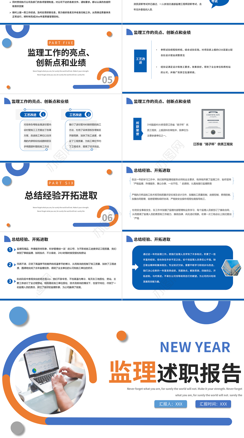 2022监理述职报告PPT简约商务风监理工作汇报工作述职报告课件模板