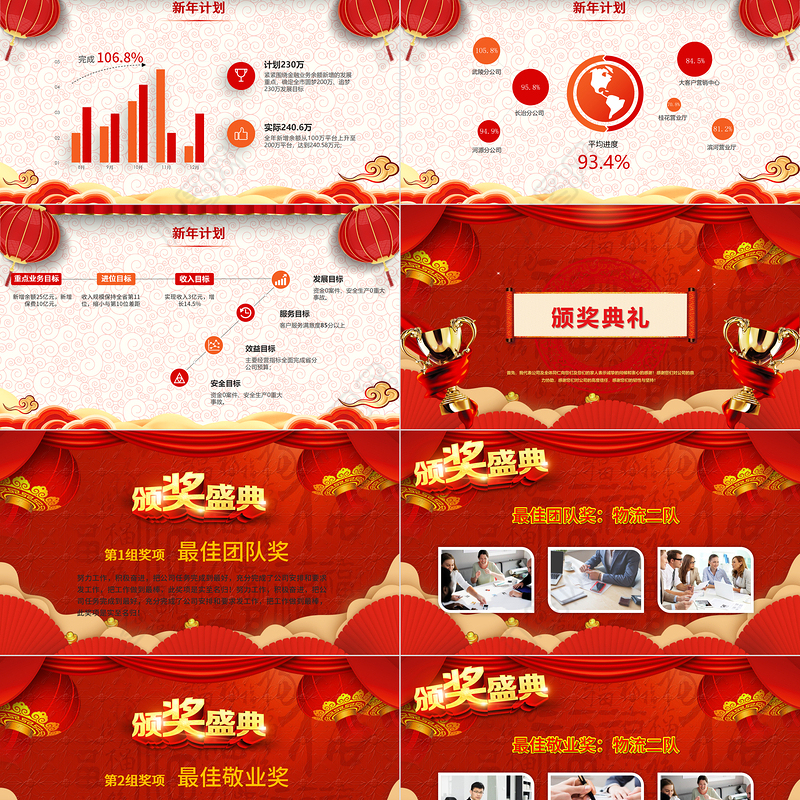 2022福虎生威年会PPT中国风虎年喜庆灯笼企业迎新晚会员工颁奖典礼模板