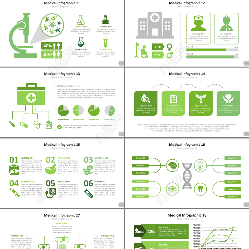 绿色微立体医疗卫生医院工作汇报总结PPT模板