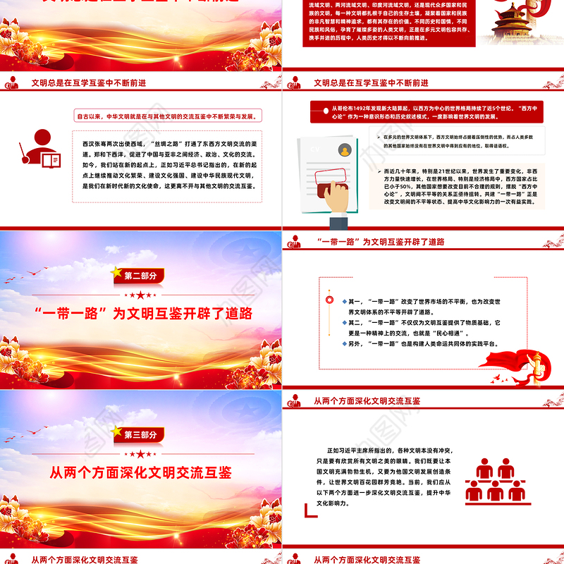"一带一路"背景下的文化交流与文明互鉴PPT党政风学习宣传思想文化工作课件模板