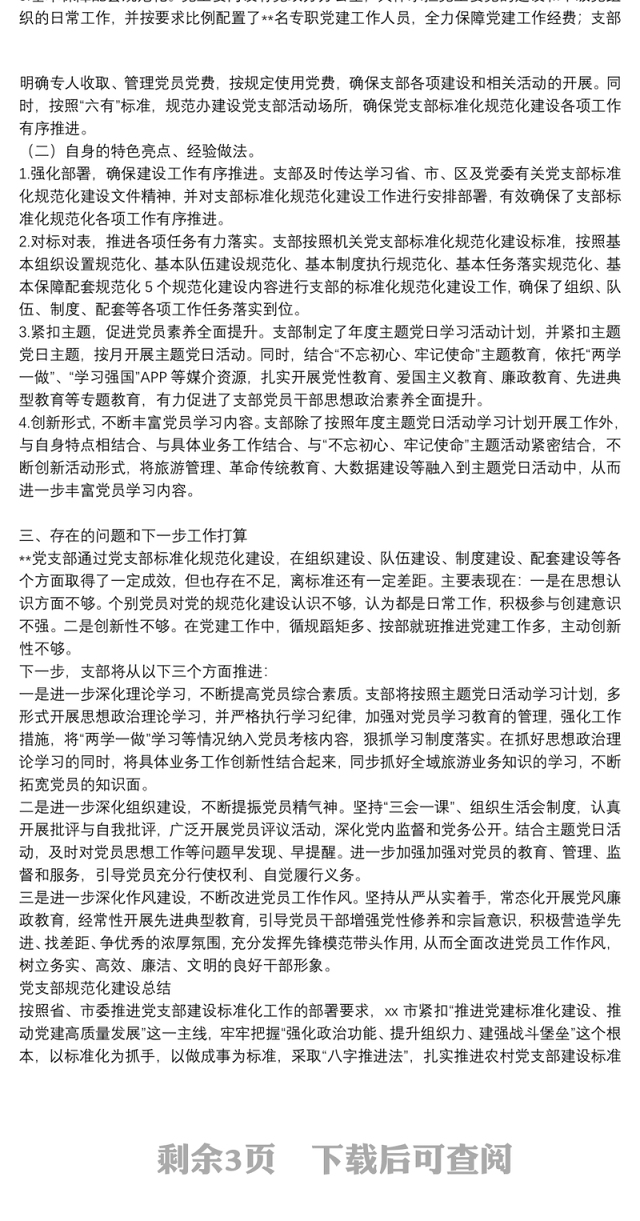 党支部规范化建设总结