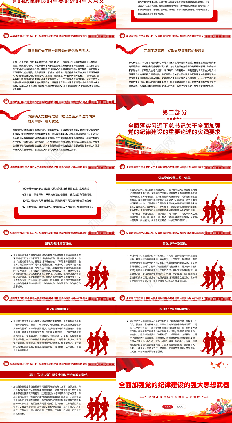 全面加强党的纪律建设PPT简约风全党开展党纪学习教育工作课件模板