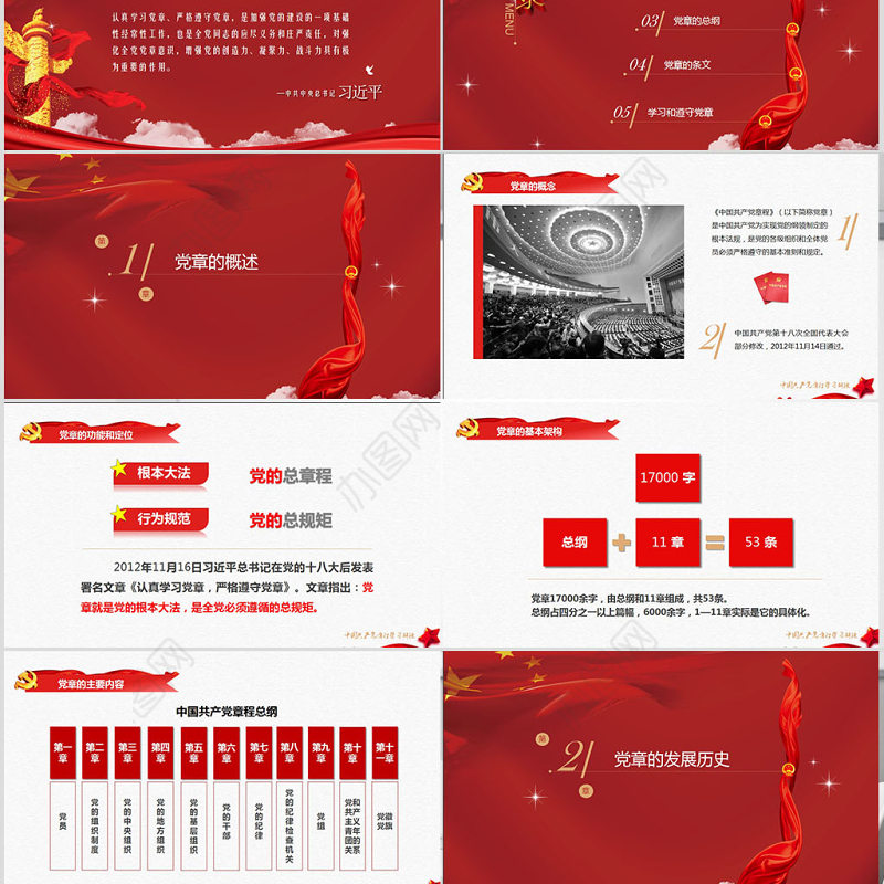 中国共产党章程（2012年修改版本）党章党规学习解读PPT模板幻灯片