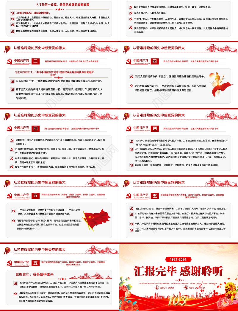 中国共产党光辉历程PPT精美大气建党103周年党史学习教育党课课件