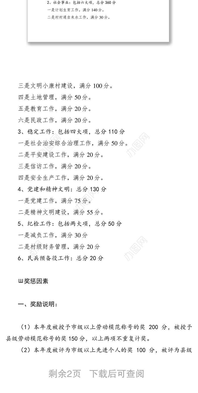 2021关于对村级工作实行千分制综合考核的说明