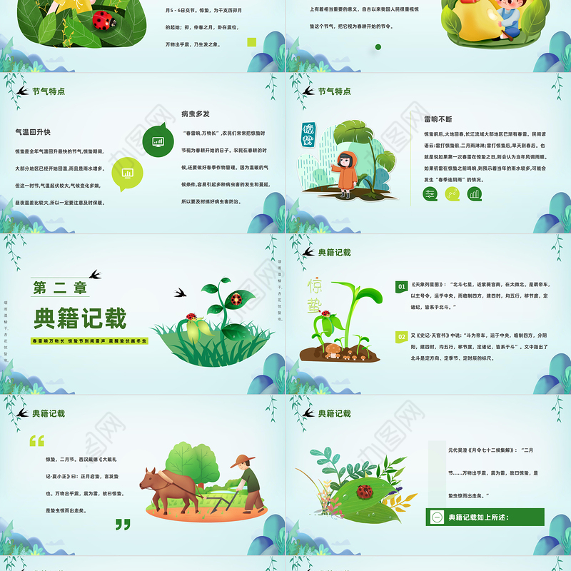 2023二十四节气惊蛰PPT清新卡通风二十四节气之惊蛰知识介绍课件模板下载