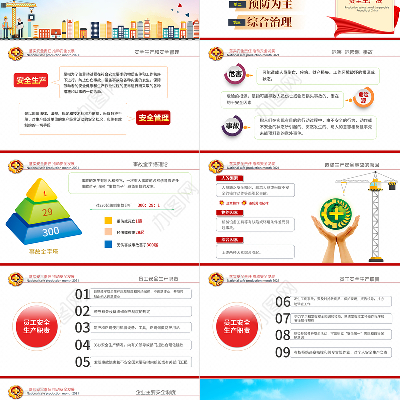 2021全国安全生产月PPT矢量卡通安全月专题培训课件
