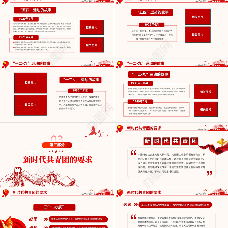 弘扬五四精神争做合格团员PPT红色党政风不忘初心跟党走青年建功新时代主题团日活动课件模板
