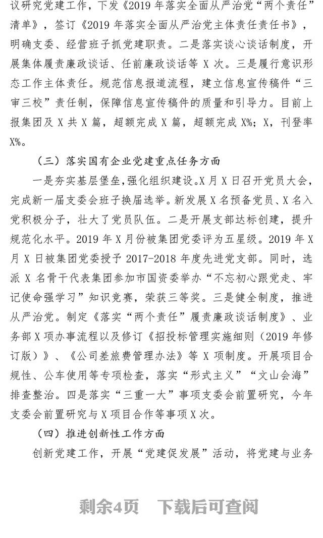 2019年党支部书记抓党建述职报告