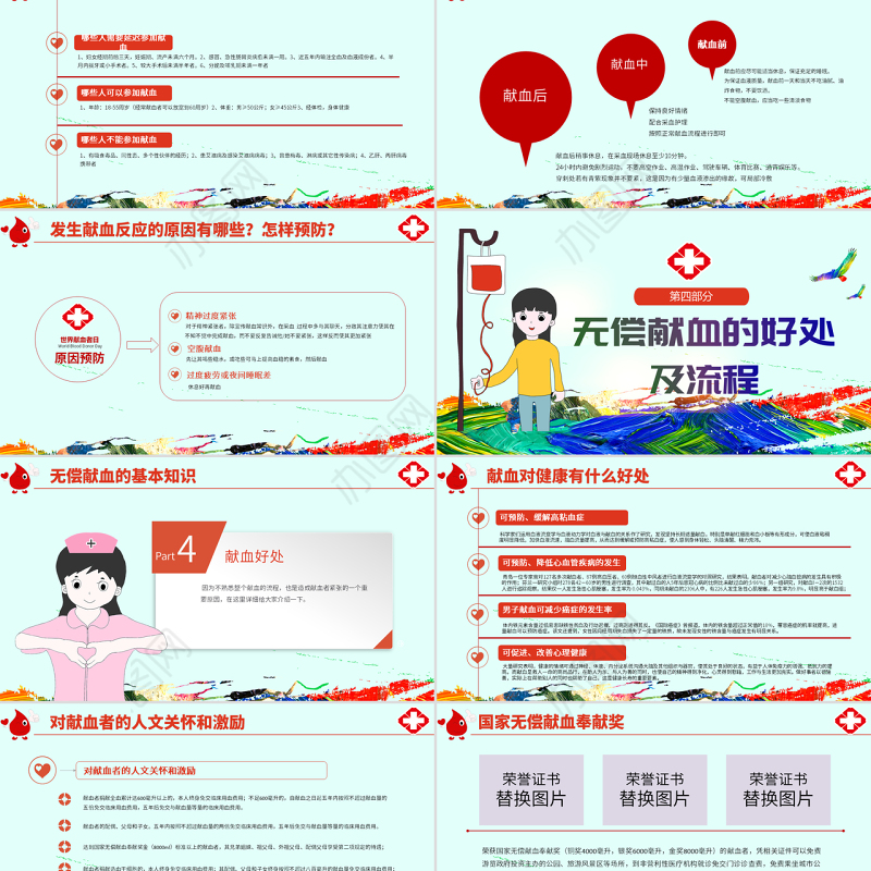 原创2019世界献血者日公益爱心无偿献血医疗PPT模板-版权可商用