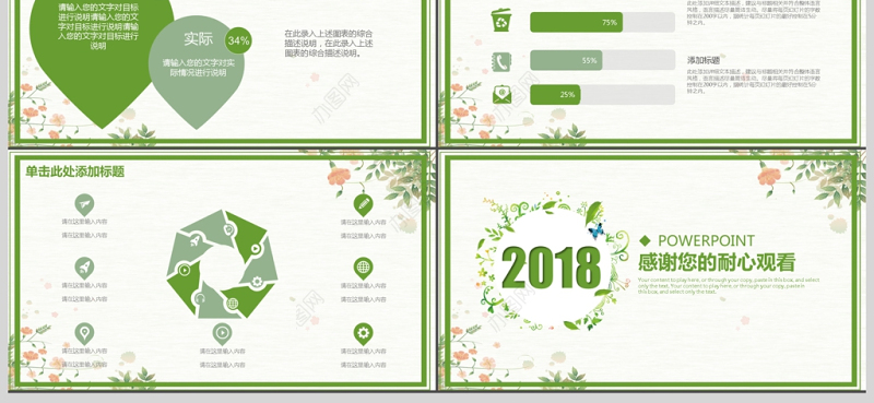 2018植物绿色小清新工作报告总结PPT