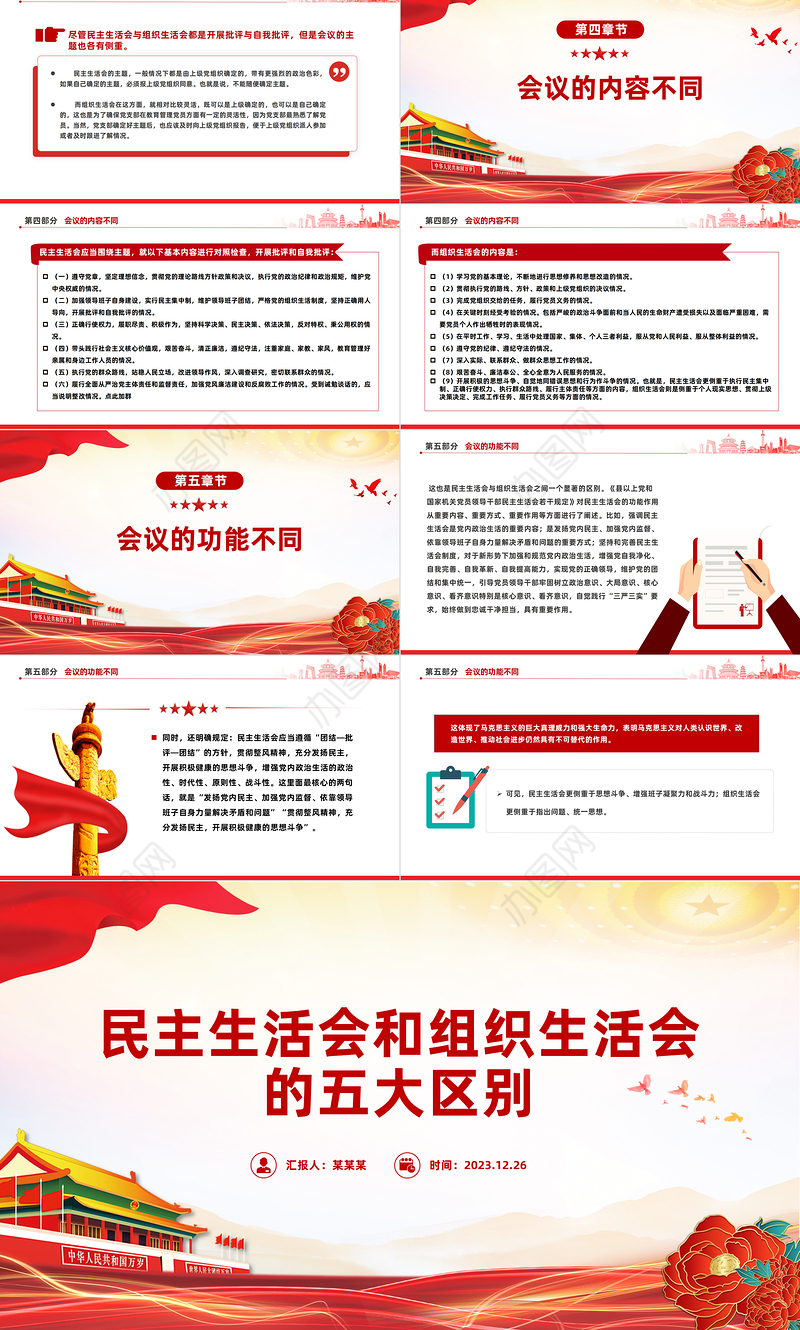党务知识PPT党政风民主生活会和组织生活会的五大区别微党课