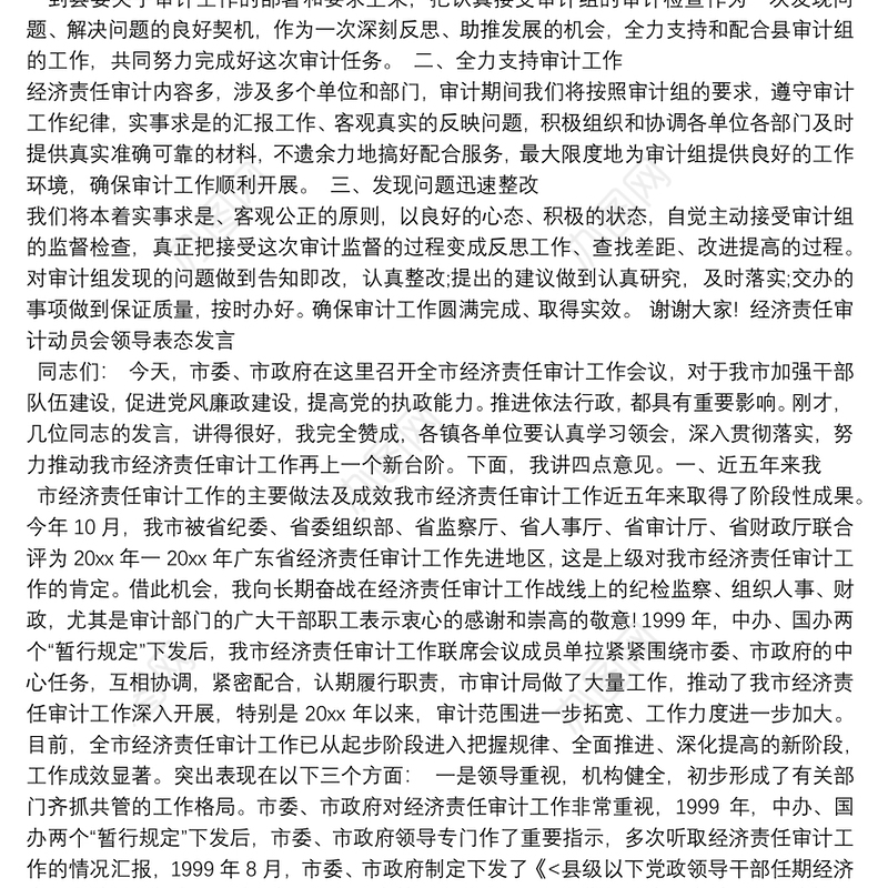 经济责任审计动员会领导表态发言