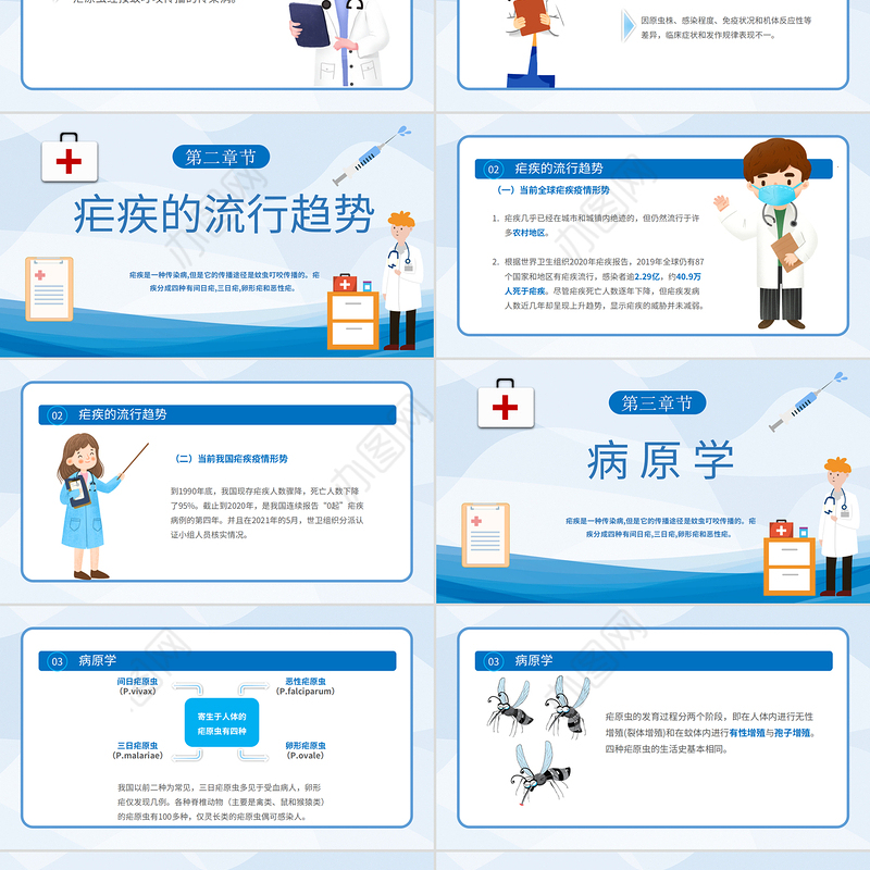 2022医疗医院疟疾PPT卡通简约风预防医护学生汇报培训讲课PPT