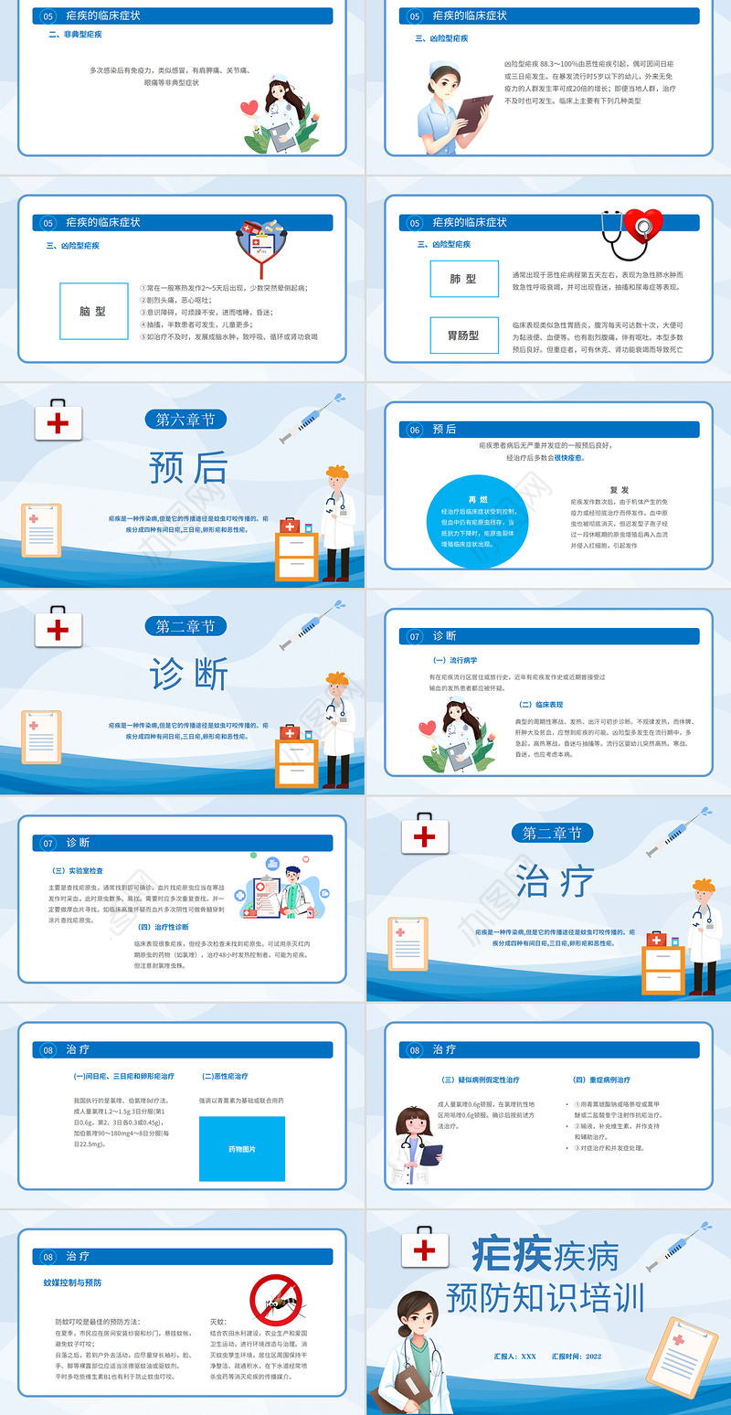 2022医疗医院疟疾PPT卡通简约风预防医护学生汇报培训讲课PPT