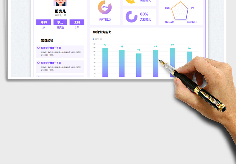2022紫色渐变风个人能力分析图免费下载