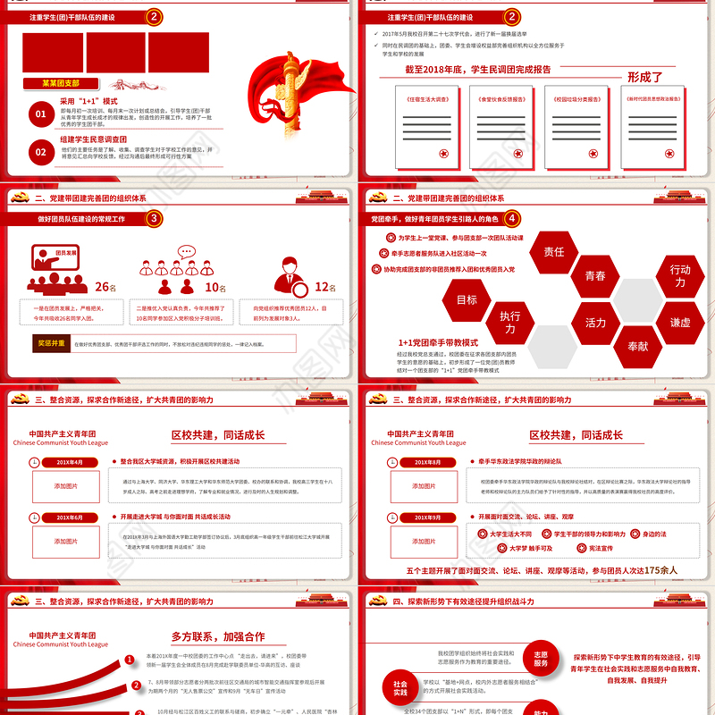 共青团工作总结PPT红色简洁团委团支部年终总结工作报告新年工作计划模板下载