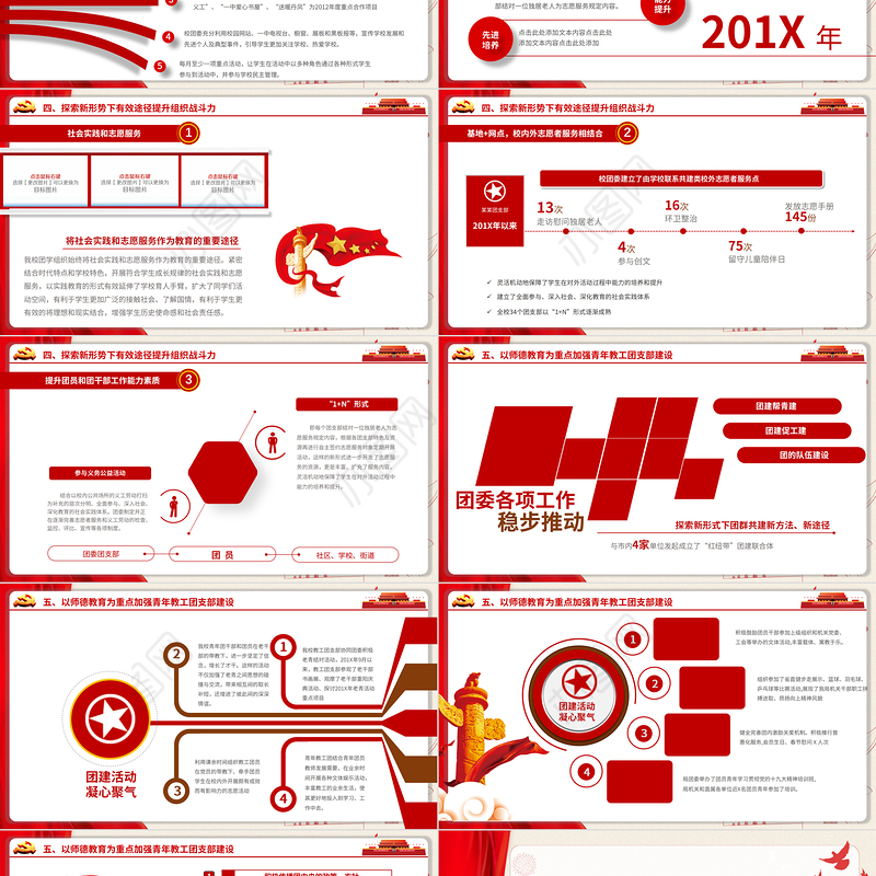 共青团工作总结PPT红色简洁团委团支部年终总结工作报告新年工作计划模板下载