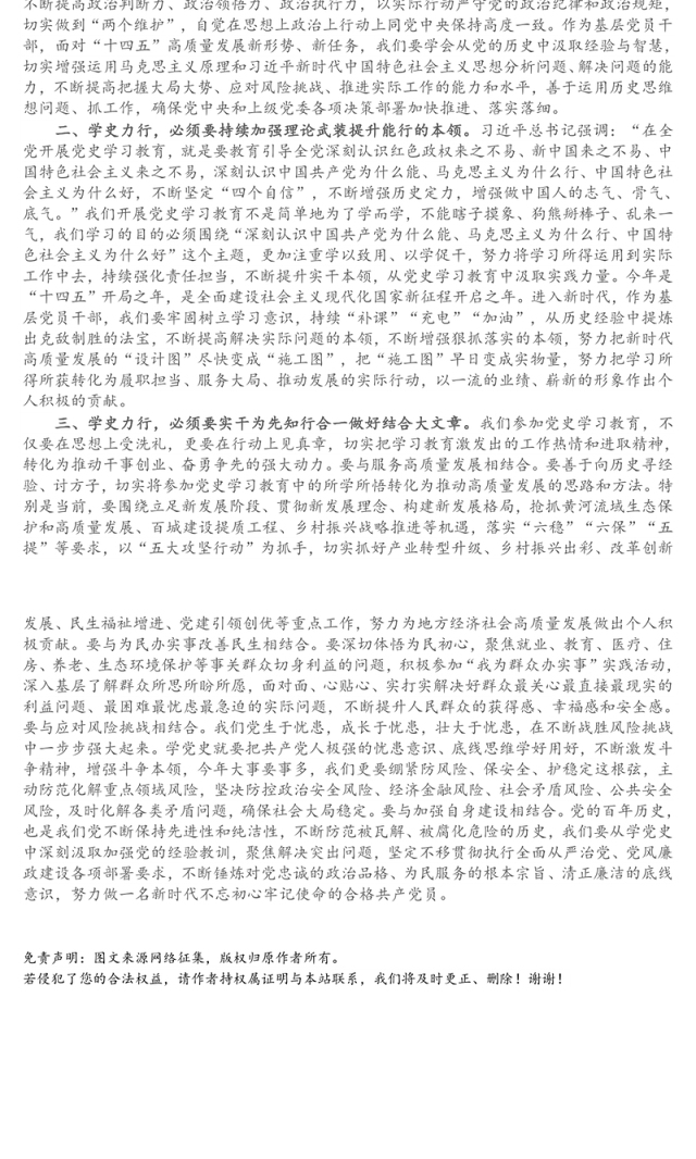 党员领导干部党史学习教育“学史力行”专题研讨发言材料