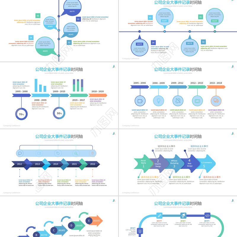 原创商务时间轴企业发展历程公司简介ppt模板-版权可商用