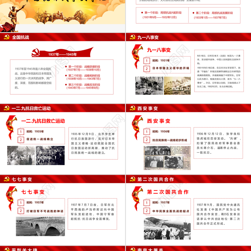 原创纪念抗战胜利74周年历史党史党政PPT模板-版权可商用