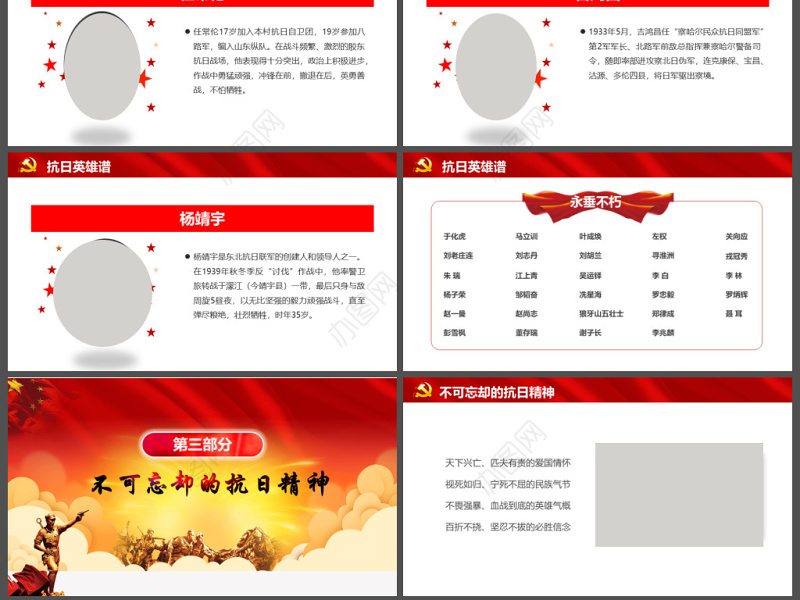 原创纪念抗战胜利74周年历史党史党政PPT模板-版权可商用