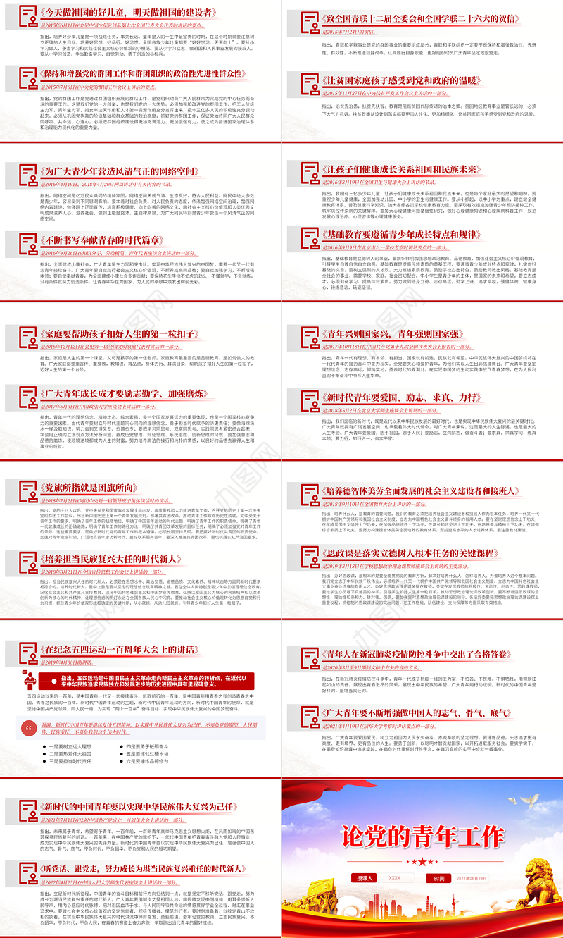 红色党政风《论党的青年工作》PPT主要篇目课件模板