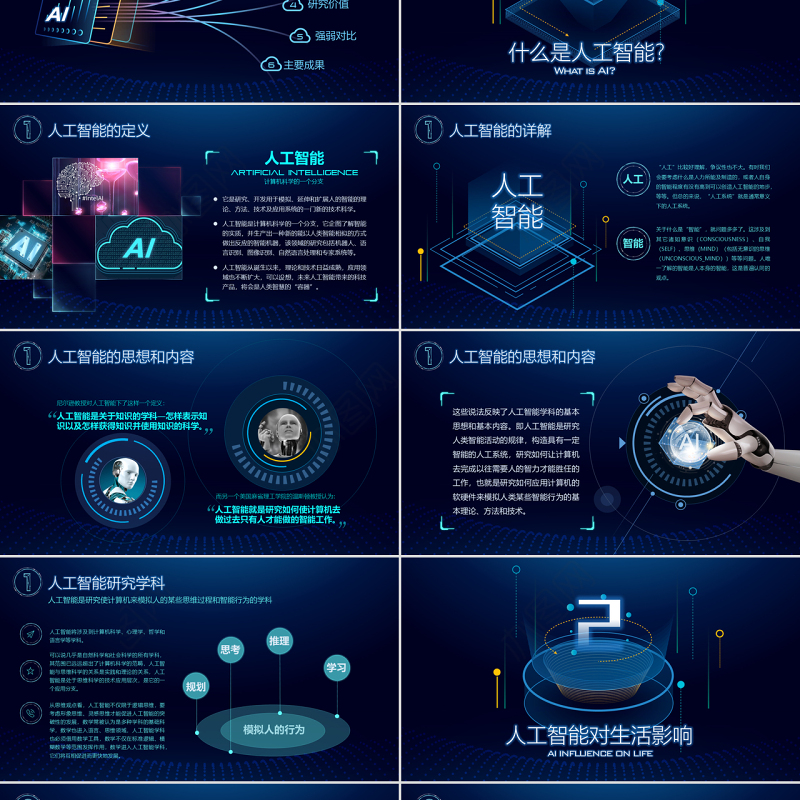 原创AI人工智能云计算大数据简介ppt模板-版权可商用