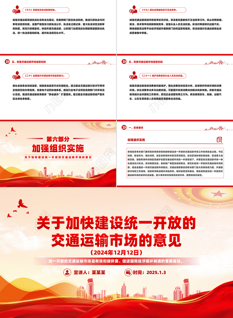 党政风关于加快建设统一开放的交通运输市场的意见PPT课件下载