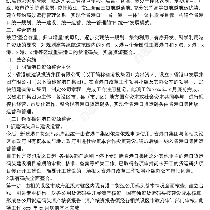 港口资源整合工作方案范文