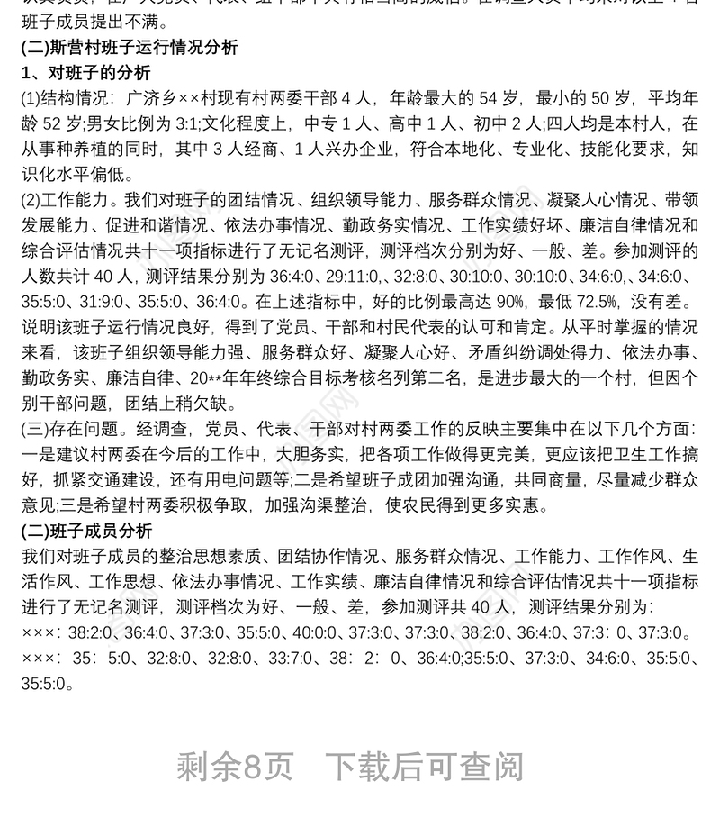 2021关于村级“两委”班子运行情况的分析报告