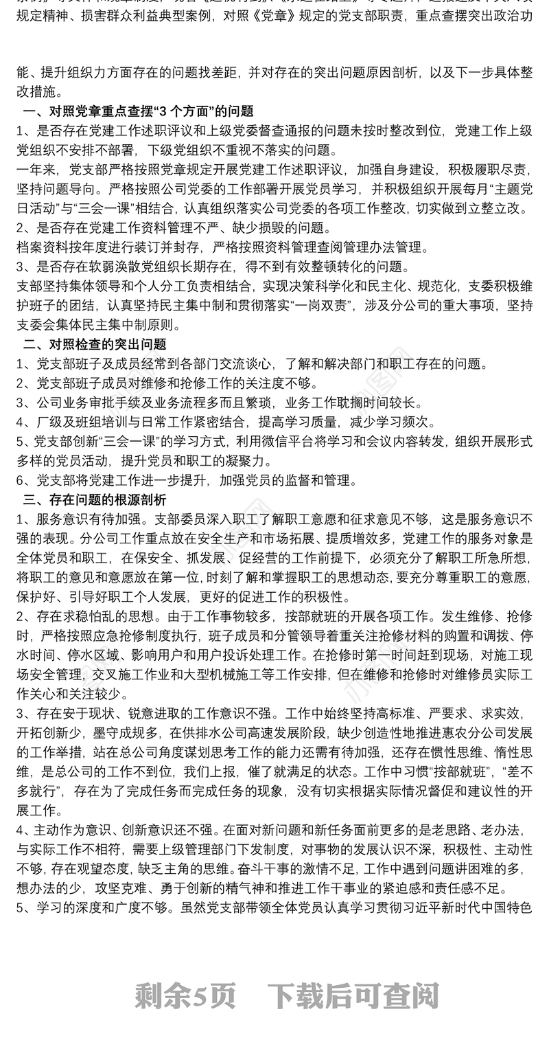 2021党支部对照检查材料及整改措施,班子整改措施材料