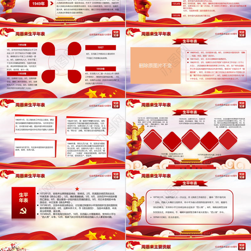 原创中国风爱国教育课堂笔记纪念周恩来诞辰121周年党政宣传PPT-版权可商用