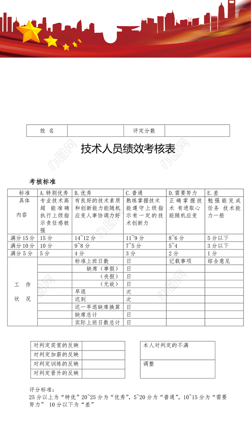 技术人员绩效考核表