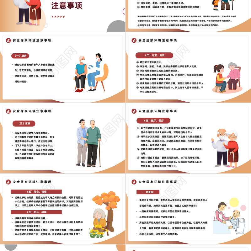 2023老人居家安全PPT卡通风老人安全居家环境主义事项专题课件模板下载