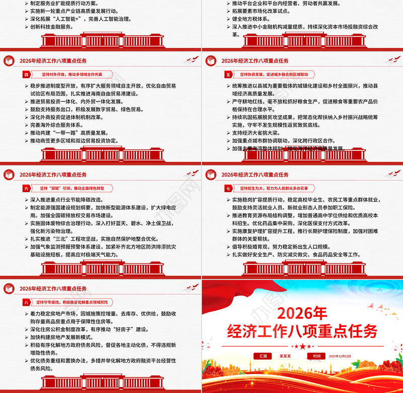 红色精美2026年经济工作八项重点任务PPT党课课件
