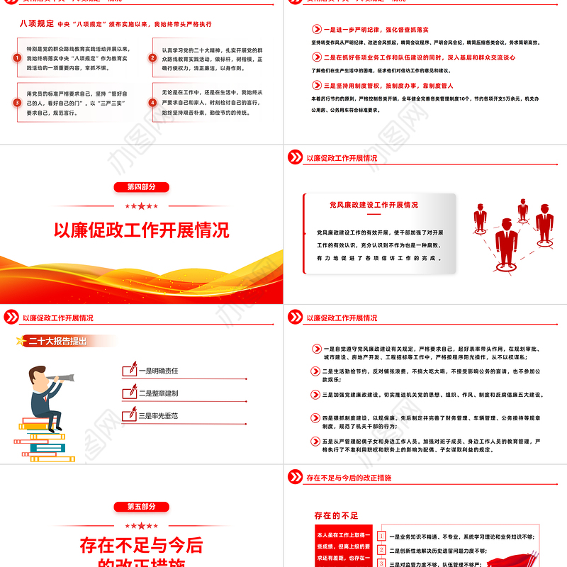 2023党支部书记述廉报告PPT红色党政风党支部书记述廉报告课件模板