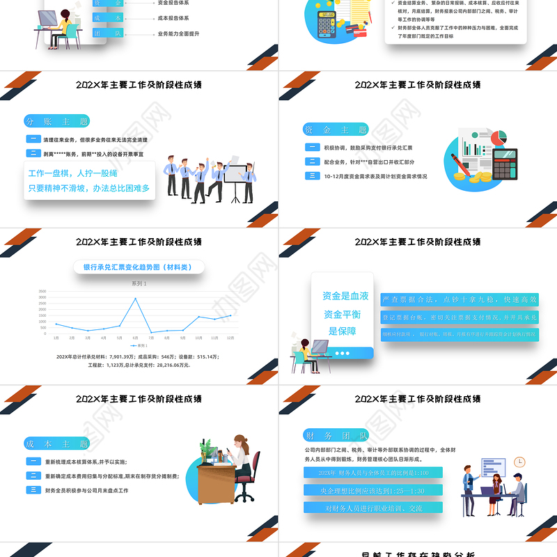 财务部年度工作总结计划PPT渐变扁平风财务经理出纳会计工作总结下半年工作计划模板