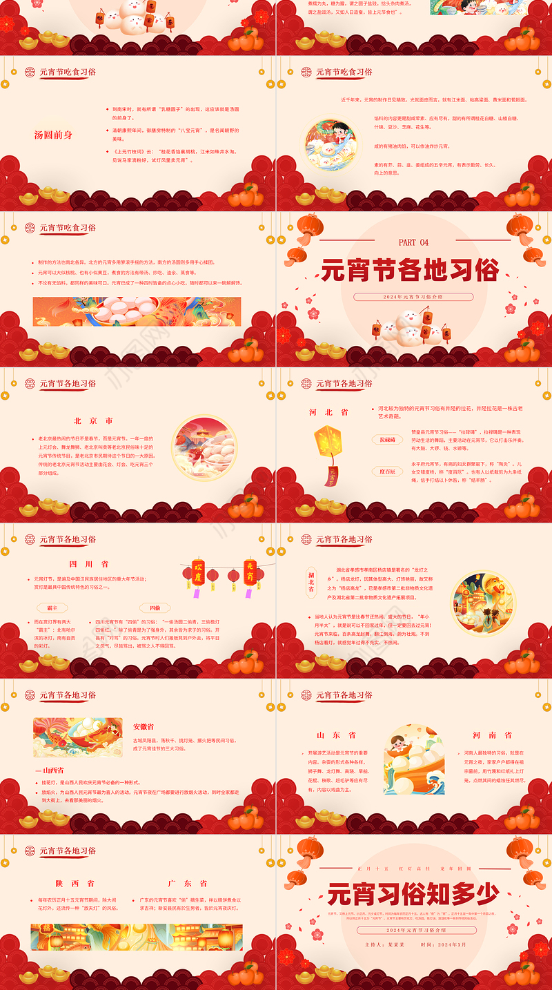元宵习俗PPT下载红色喜庆元宵节汤圆灯笼习俗传统文化课件