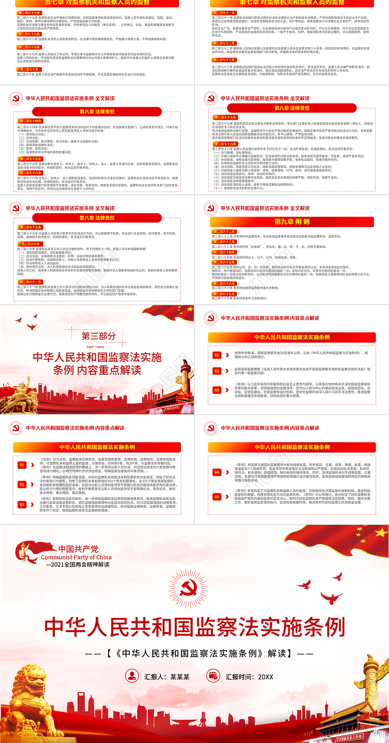 中华人民共和国监察法实施条例解读PPT红色简洁政党风专题党课课件