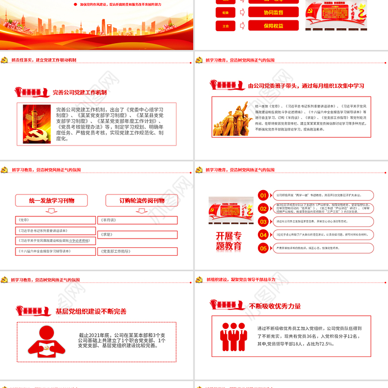 2021党支部党员大会PPT红色大气基层党组织党务工作总结问题分析及工作计划党课模板下载