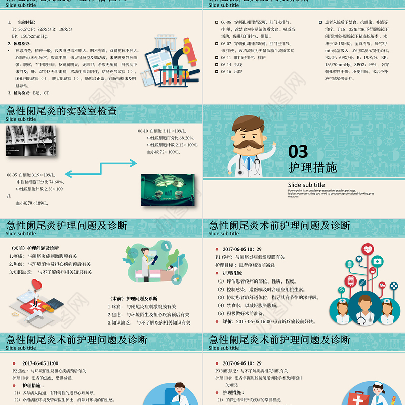 2022急性阑尾炎护理查房PPT清新插画风护理查房通用PPT
