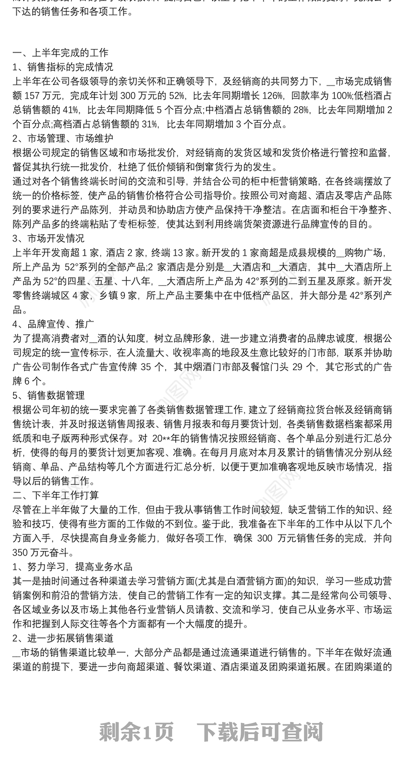 2021营销员个人工作总结汇报