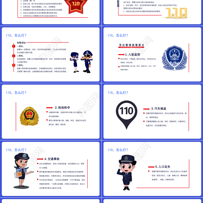 全国110宣传日PPT卡通简洁风不忘初心110共建共治享安宁如何正确拨打110安全教育课件