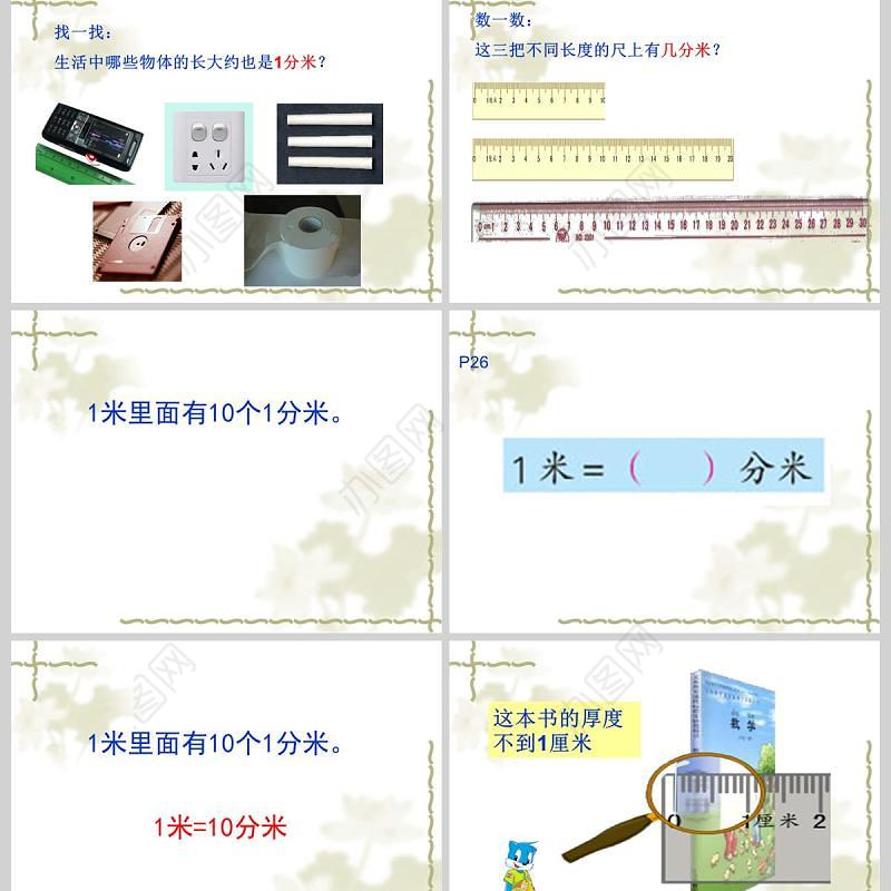  苏教版二年级数学课件下册认识分米和毫米PPT模板