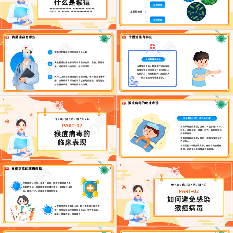 2023科学防范猴痘病毒PPT蓝色卡通风猴痘病毒知识点宣讲课件模板下载