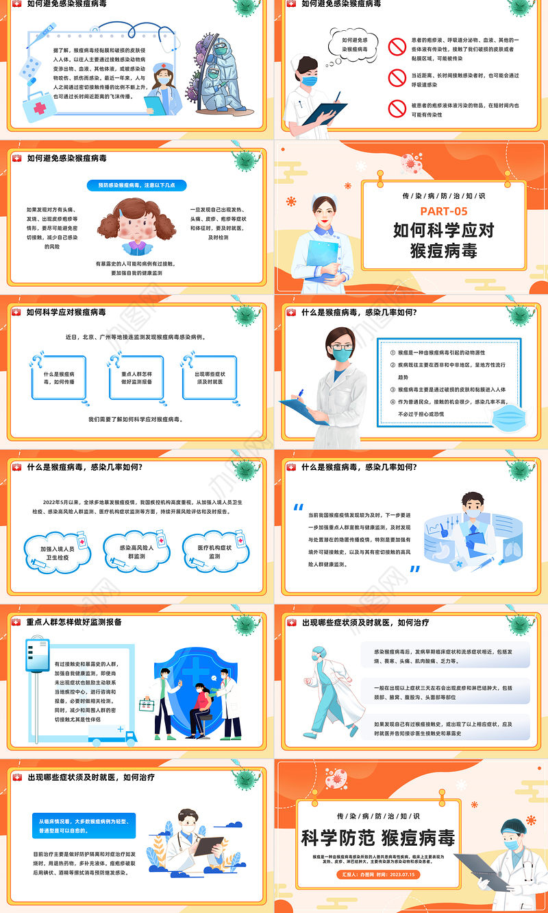 2023科学防范猴痘病毒PPT蓝色卡通风猴痘病毒知识点宣讲课件模板下载