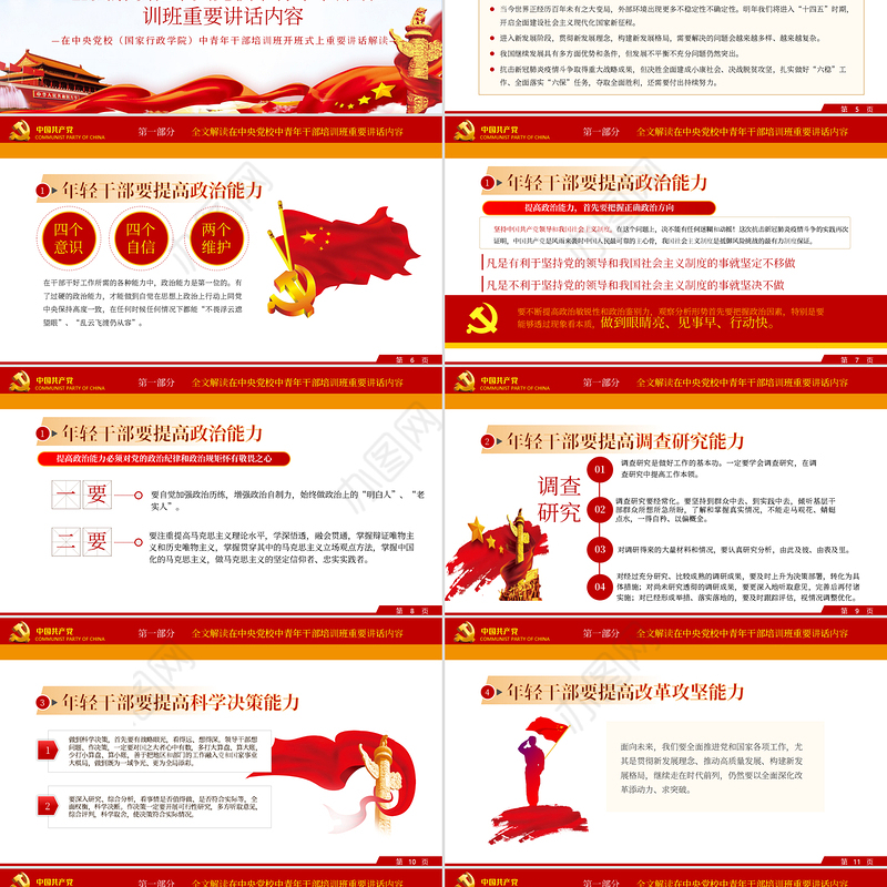 大气党建风中青年干部培训班讲话年轻干部要提高七种能力党课PPT
